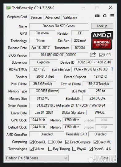 Видеокарта Rx 570 8gb