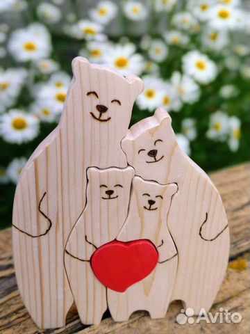 Деревянные фигурки, статуэтки, пазл, мишки, котики