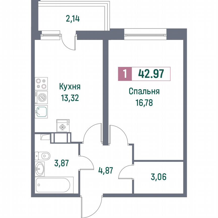 1-к. квартира, 43 м², 10/16 эт.