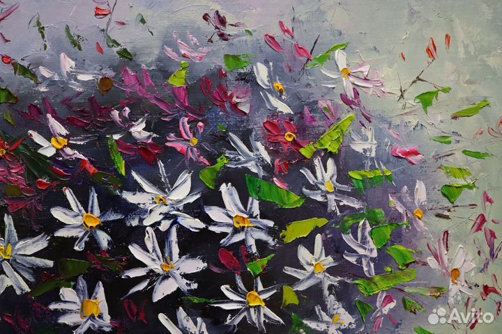 Картина маслом Полевые цветы Ромашки