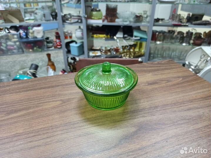 Советская Сахарница Изумрудное Стекло Зеленое СССР