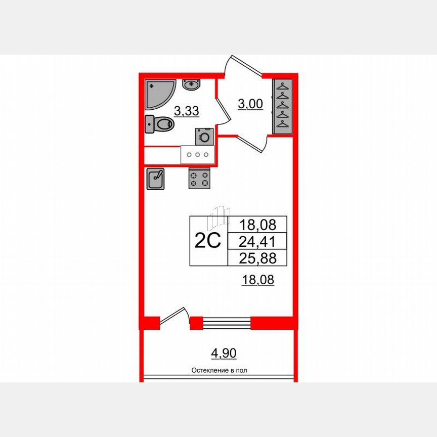 Квартира-студия, 24,4 м², 12/12 эт.