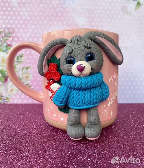 Кружечка с декором из полимерной глины