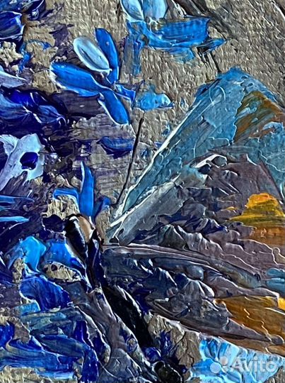 Картина маслом Бабочки на картоне 20х15 см