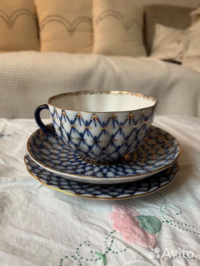 Чашки, блюдца, тарелки лфз кобальтовая сетка