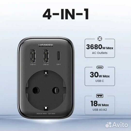 Зарядное Ugreen 30W GaN PD розетка (новое) CD314