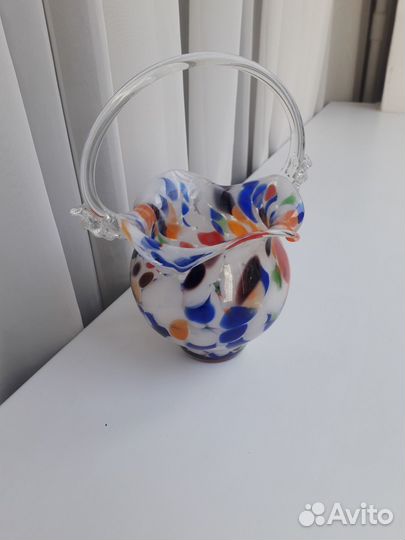 Ваза конфетница СССР цветное стекло