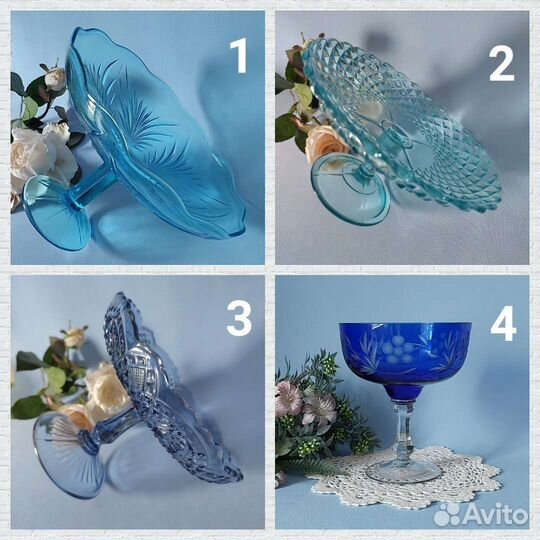 Ваза на ножке, купоросное/ кобальтовое стекло СССР