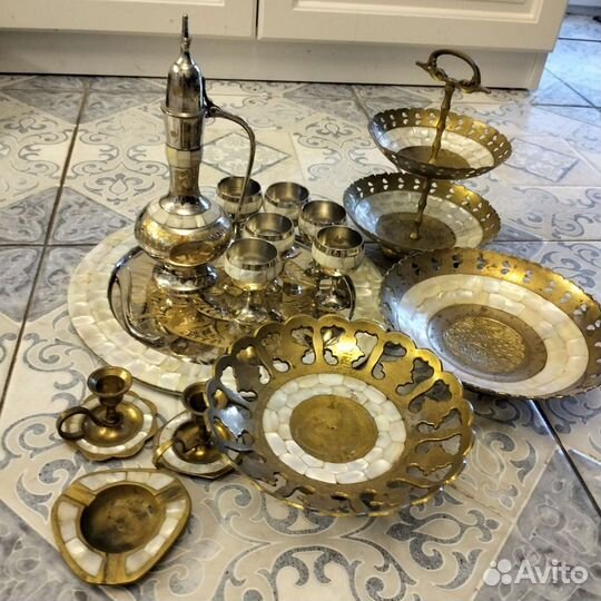 Посуда Индия кумган менажница латунь перламутр