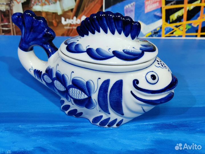 Сахарница Гжель Рыба