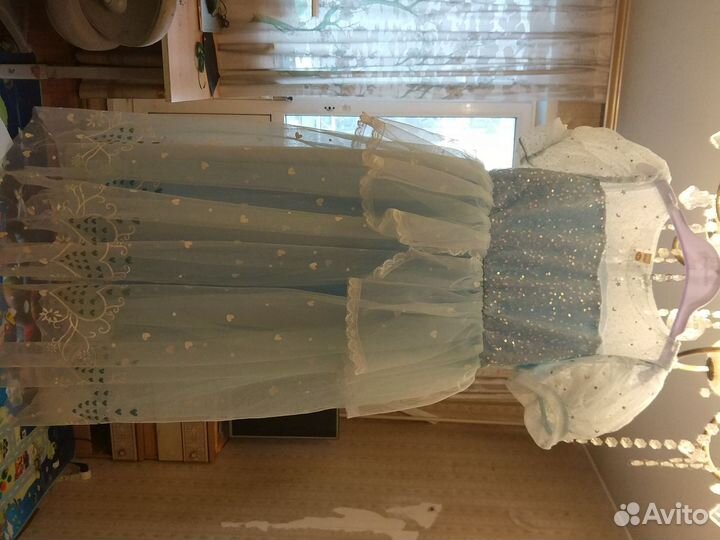 Платье Феи Снежинки Эльзы 120 см голубое накидка