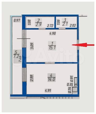 Апартаменты, офис 42,15 м. кв