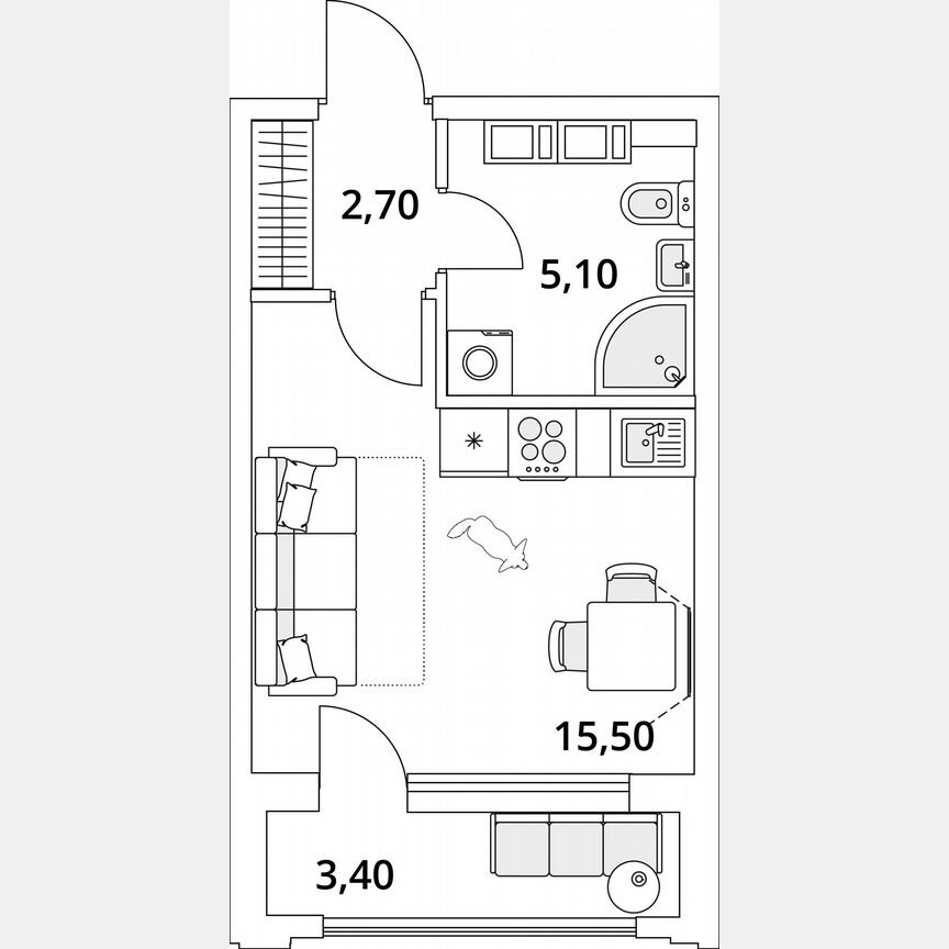 Квартира-студия, 39,5 м², 12/13 эт.