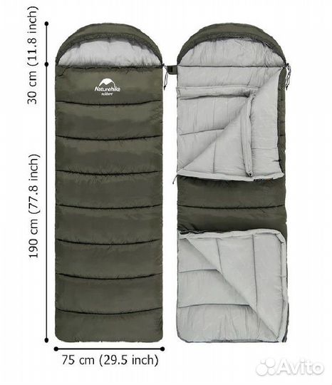 Спальный мешок Naturehike U250 (Левый), зеленый