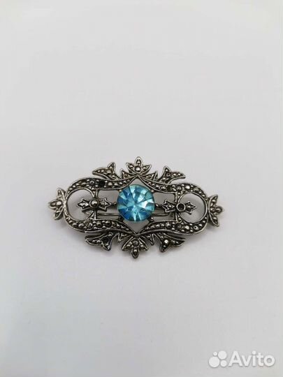 Брошь с голубым камнем Винтаж Бижутерия СССР (Ч)
