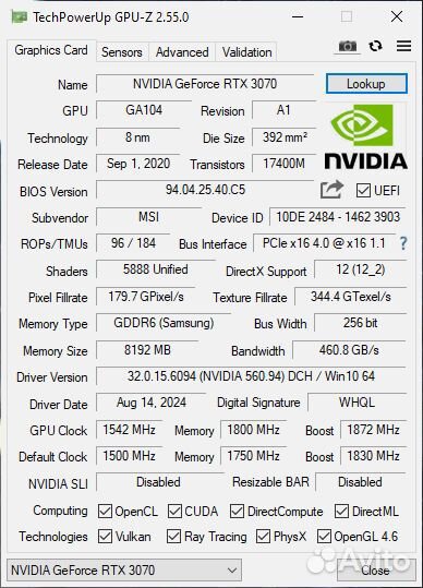 Видеокарта RTX 3070 8gb