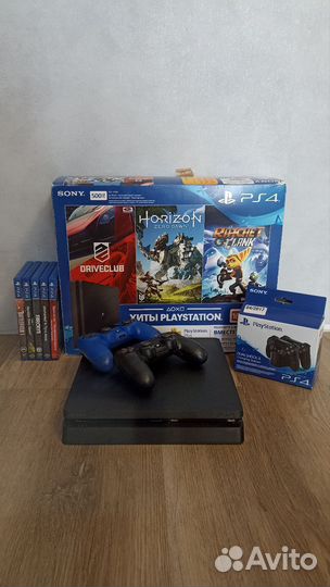 Sony playstation 4 slim+2 геймпада+5 игр