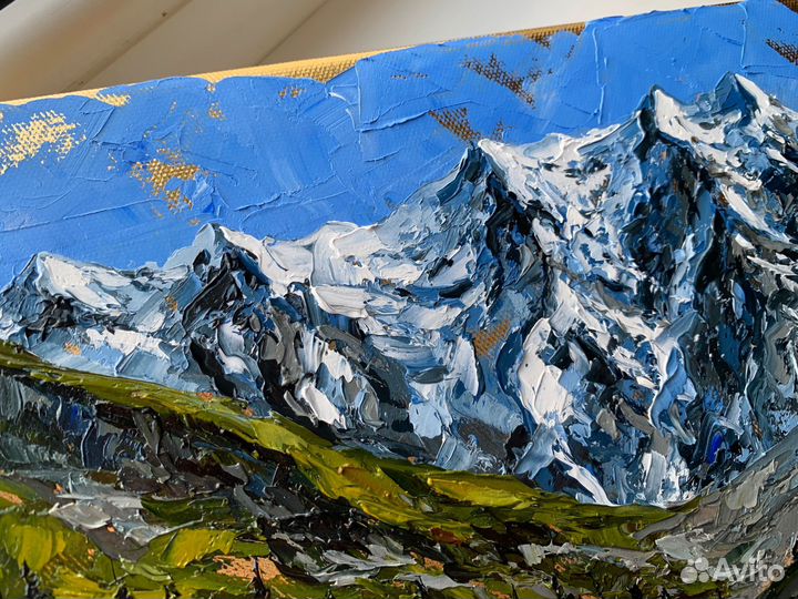 Картина горы Кавказа 20*30 см Домбай Эльбрус