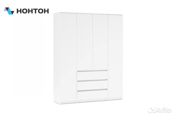 Шкаф 4-х створчатый с ящиками Эккервуд белый текстурный