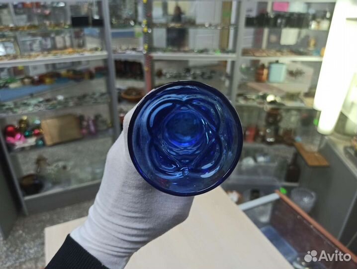 Советская Синяя Стеклянная Ваза Из СССР Ретро