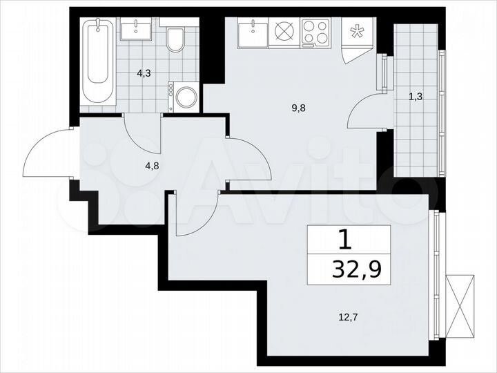 1-к. квартира, 32,9 м², 11/17 эт.