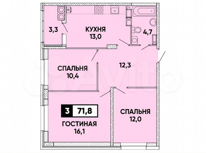 3-к. квартира, 72 м², 13/24 эт.