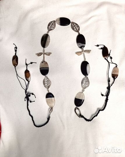 Пояс-ремень с натуральными камнями агаты