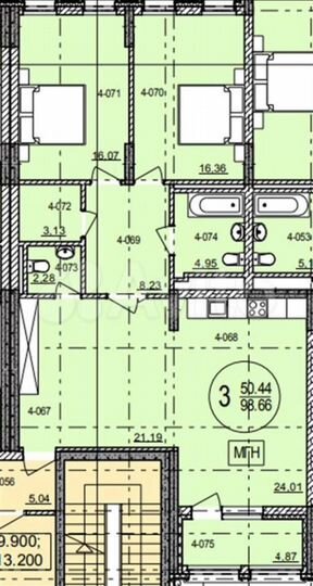 3-к. квартира, 98,7 м², 4/6 эт.