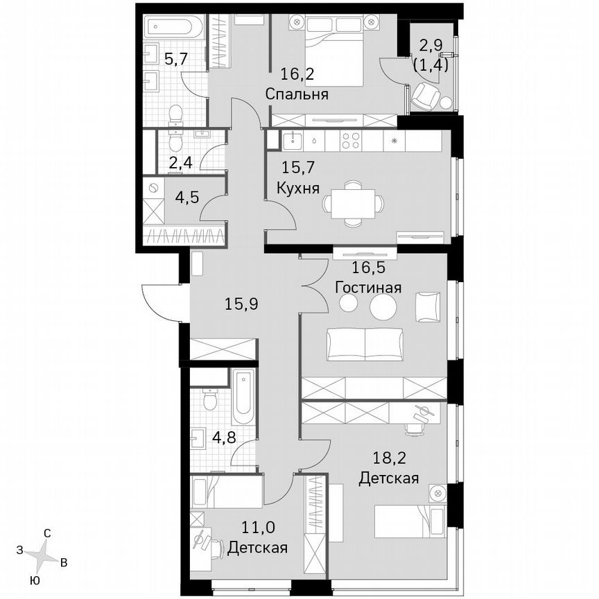4-к. квартира, 112,3 м², 19/19 эт.