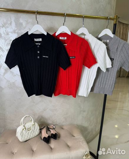 Поло вязаные футболки miu miu lux