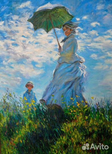 Картина маслом Моне Прогулка дама с зонтиком копия