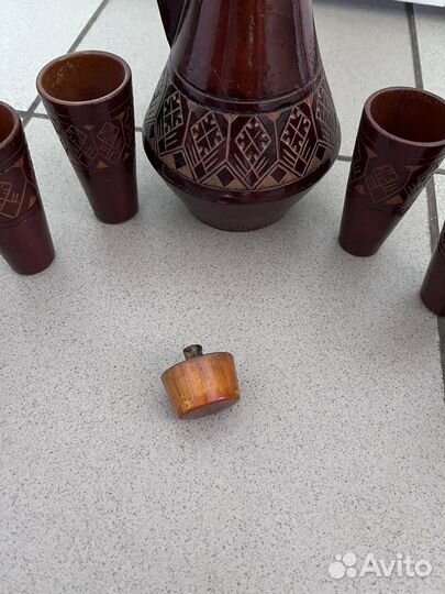 Графин, кувшин, штоф с рюмками. Дерево. СССР