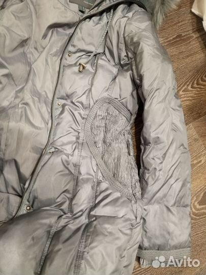Пуховик серо голубой пух перо на морозы 46