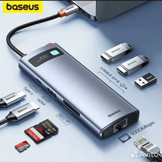 Baseus Hub 8 в 1, hdmi 4k 60 Гц, Новый