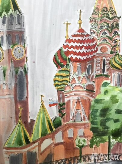 Картина маркерами Храм Василия Блаженного А3