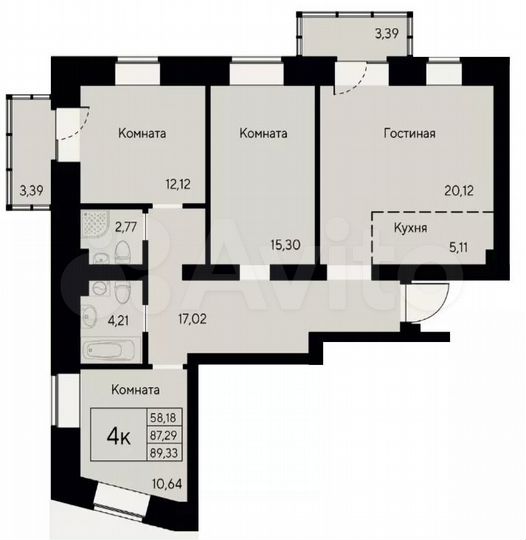 4-к. квартира, 89,3 м², 6/8 эт.