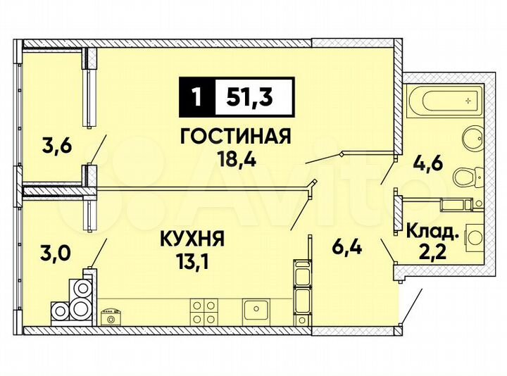 1-к. квартира, 51 м², 18/24 эт.
