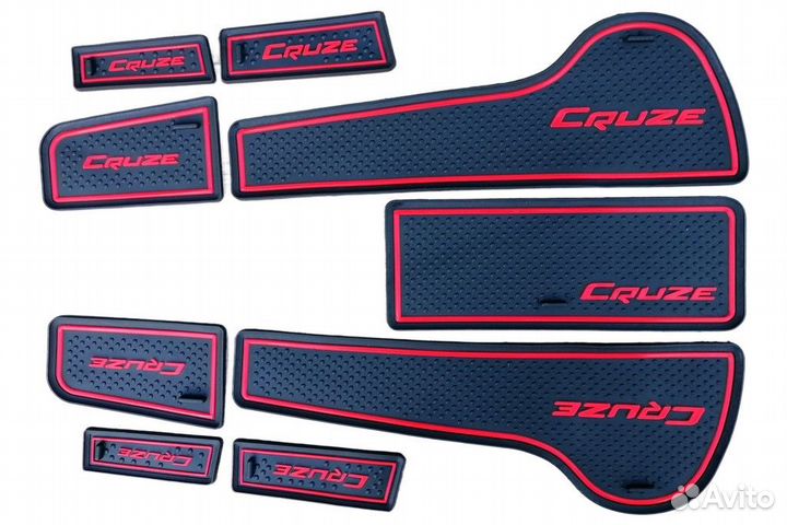 Коврики силиконовые в двери Cruze 9 шт красные