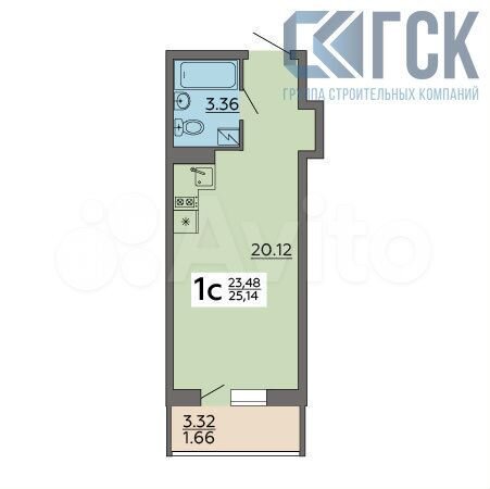 Квартира-студия, 25,1 м², 14/17 эт.