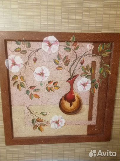 Картина маслом Шиповник на холсте в раме