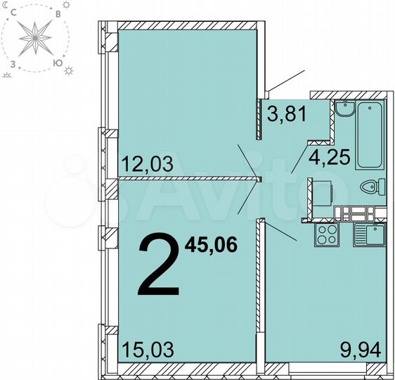 2-к. квартира, 45,4 м², 14/14 эт.
