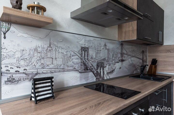 Стеклянный фартук на кухню, скиналли