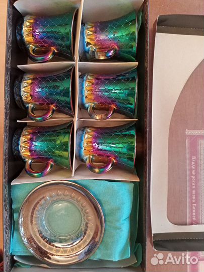 Кофейный хрустальный цветной сервиз в упаковке