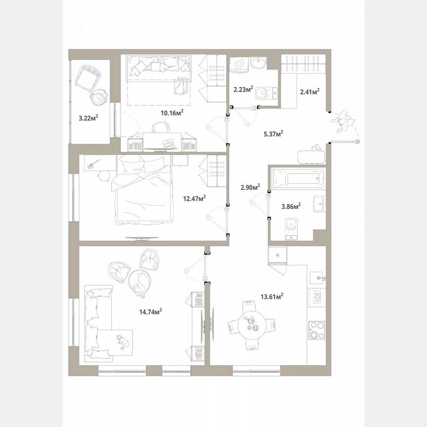 3-к. квартира, 69,4 м², 9/12 эт.