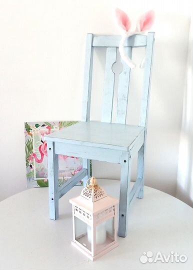 Деревянный детский стульчик голубой