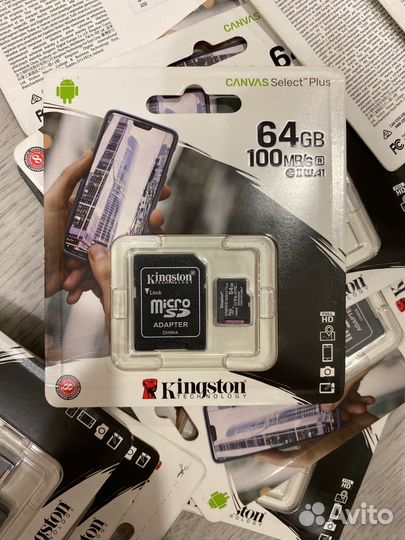 Карта памяти MicroSD kingston 64GB в коробке