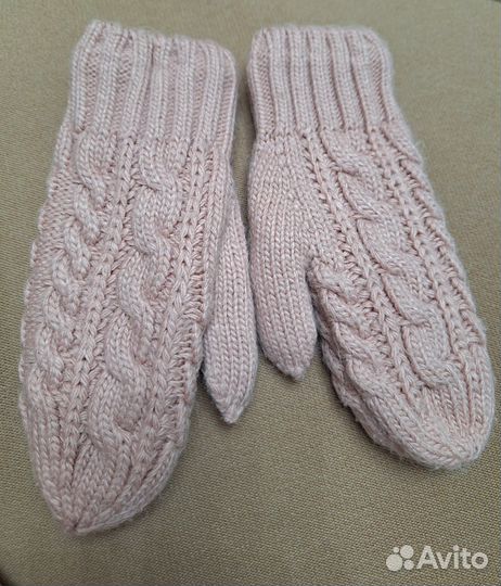 Варежки розовые вязаные утеплённые флисом