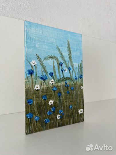 Картина пейзаж поле на холсте 10х15