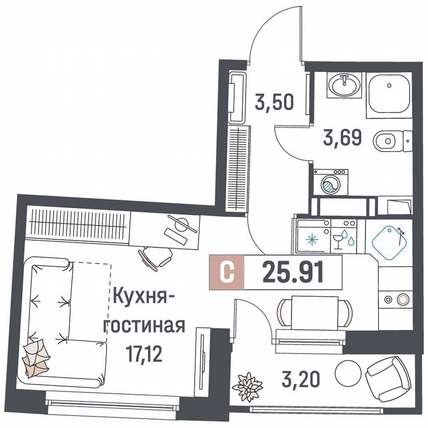 Квартира-студия, 25,9 м², 15/18 эт.