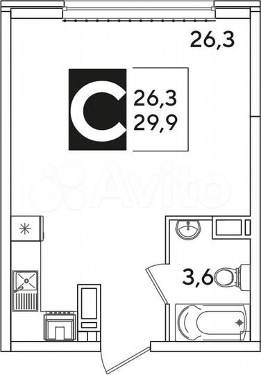 Квартира-студия, 29,9 м², 13/16 эт.